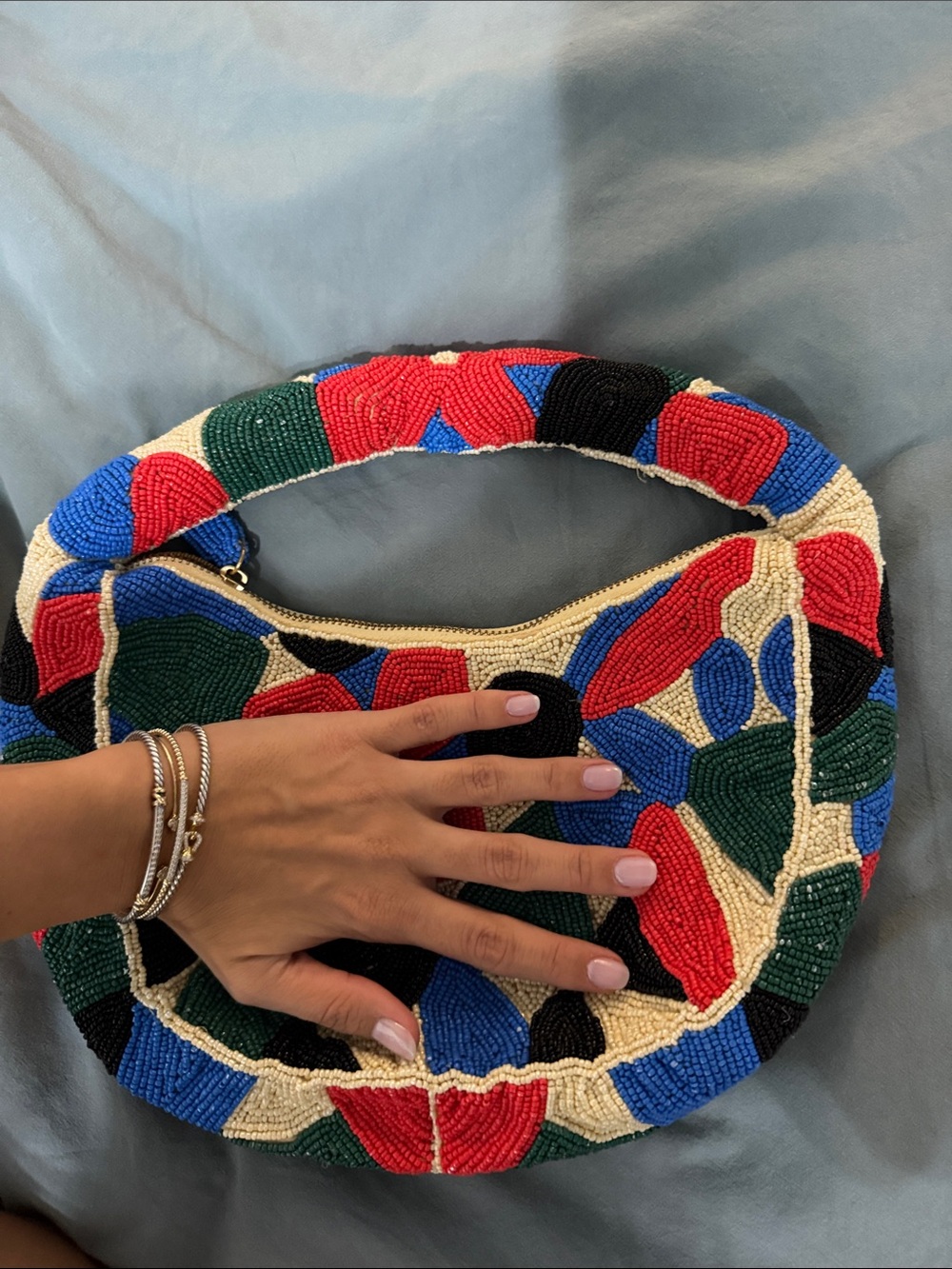 Maeve Beaded Floral Bag in Red, Blue, Green, Black & Cream - Picture 7 of 7